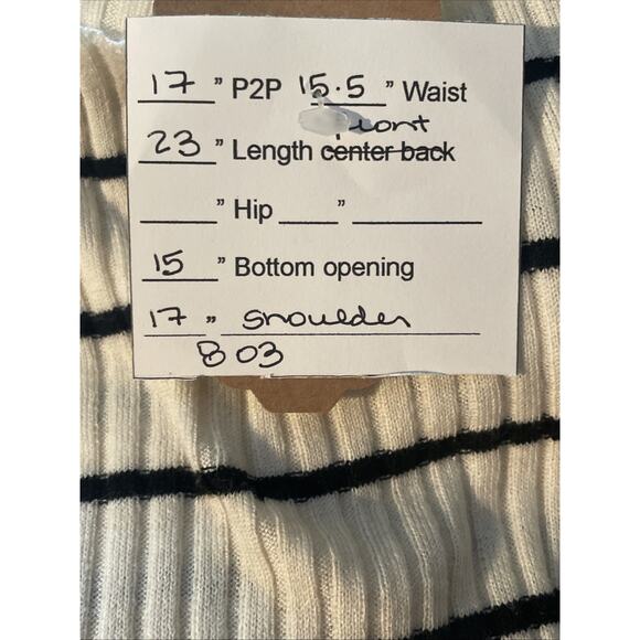 Zara Size L Knit Cardigan Beige Black Stripes Scoop Neck Button Front Fitted - Picture 9 of 10